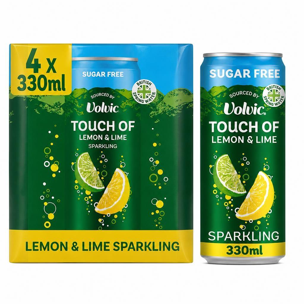 Touch of Lemon & Lime Sparkling Sugar Free Flavoured Water by Volvic 4x330ml