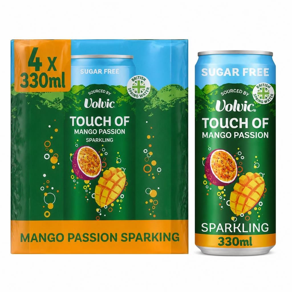 Touch of Mango Passion Sparkling Sugar Free Flavoured Water by Volvic 4x330ml
