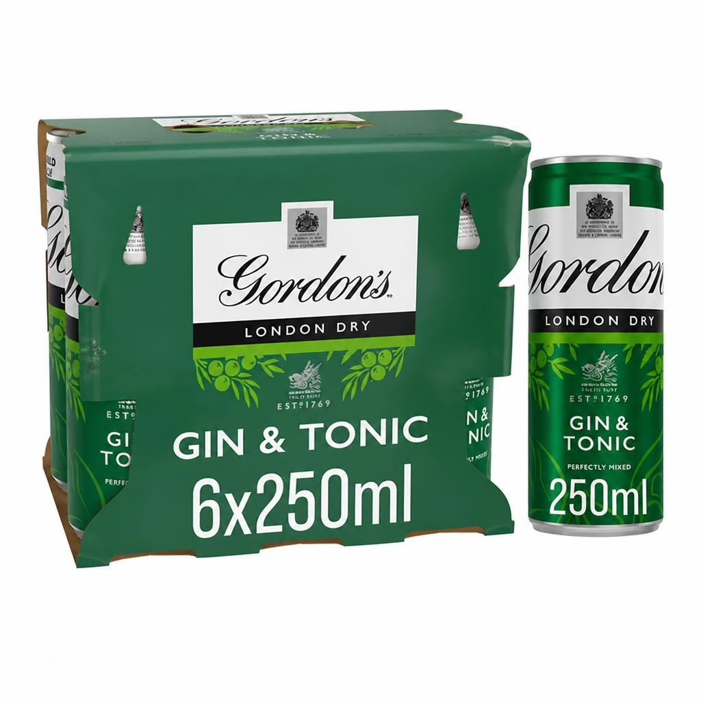 Gordon's London Dry Gin & Tonic Ready To Drink 5% Vol Cans 6x250ml