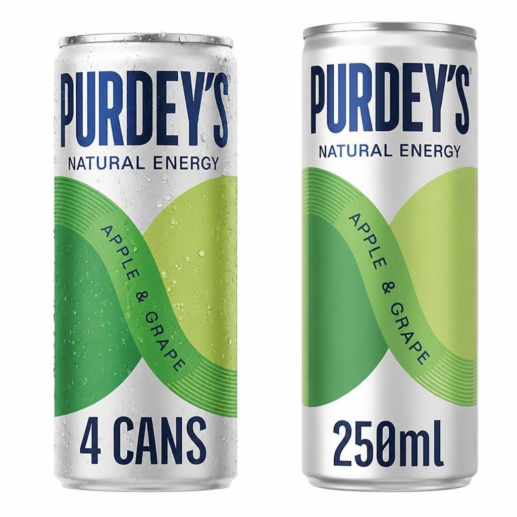 Purdey's Natural Energy Rejuvenate Sparkling Grape & Apple with Ginseng Can 4x250ml