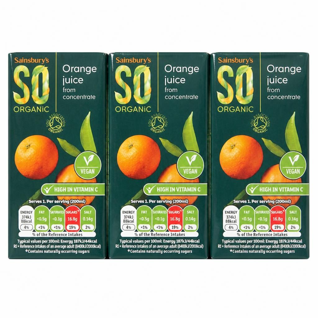 Sainsbury's Orange Juice Drink, SO Organic 3x200ml