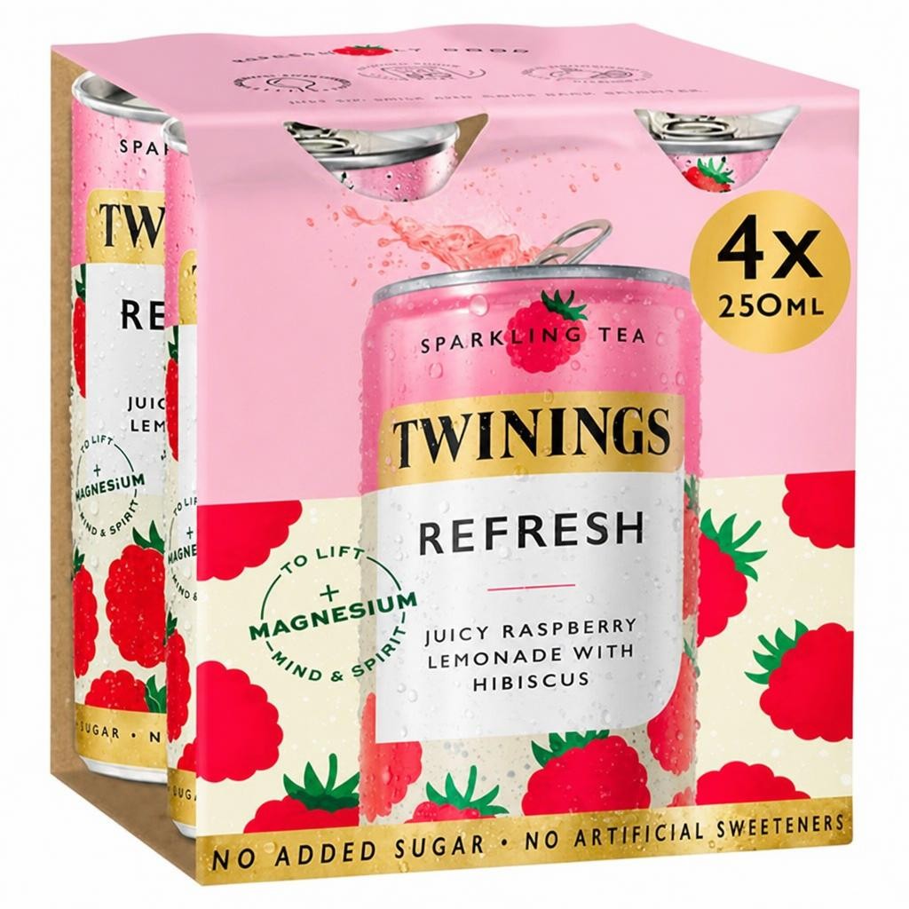 Twinings Sparkling Tea Refresh Juicy Raspberry Lemonade with Hibiscus 4 x 250ml