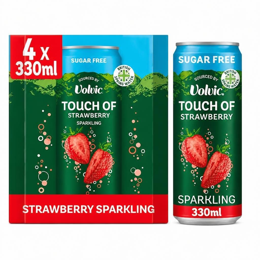 Touch of Strawberry Sparkling Sugar Free Flavoured Water by Volvic 4x330ml