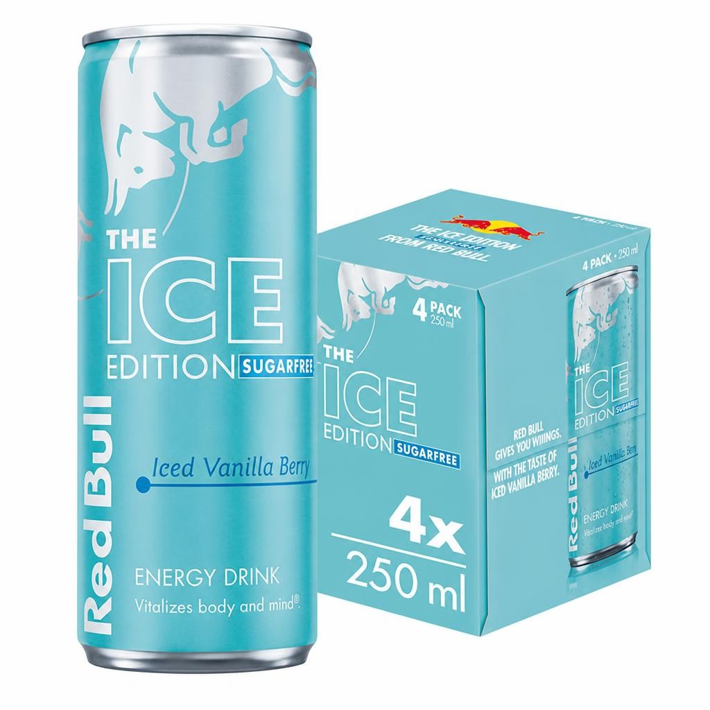 Red Bull Energy Drink Sugar Free Iced Vanilla Berry, Ice Edition 4 x 250ml