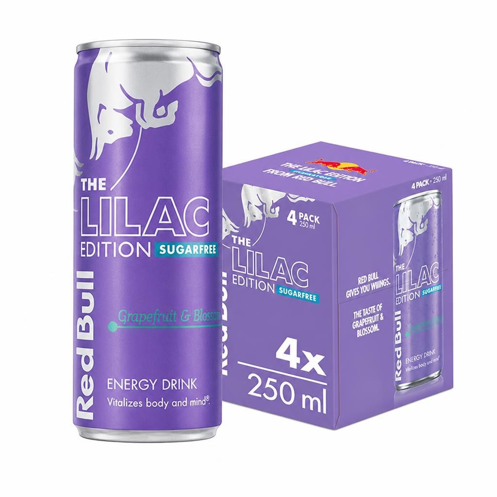 Red Bull Energy Drink Sugar Free Grapefruit & Blossom, Lilac Edition 4 x 250ml