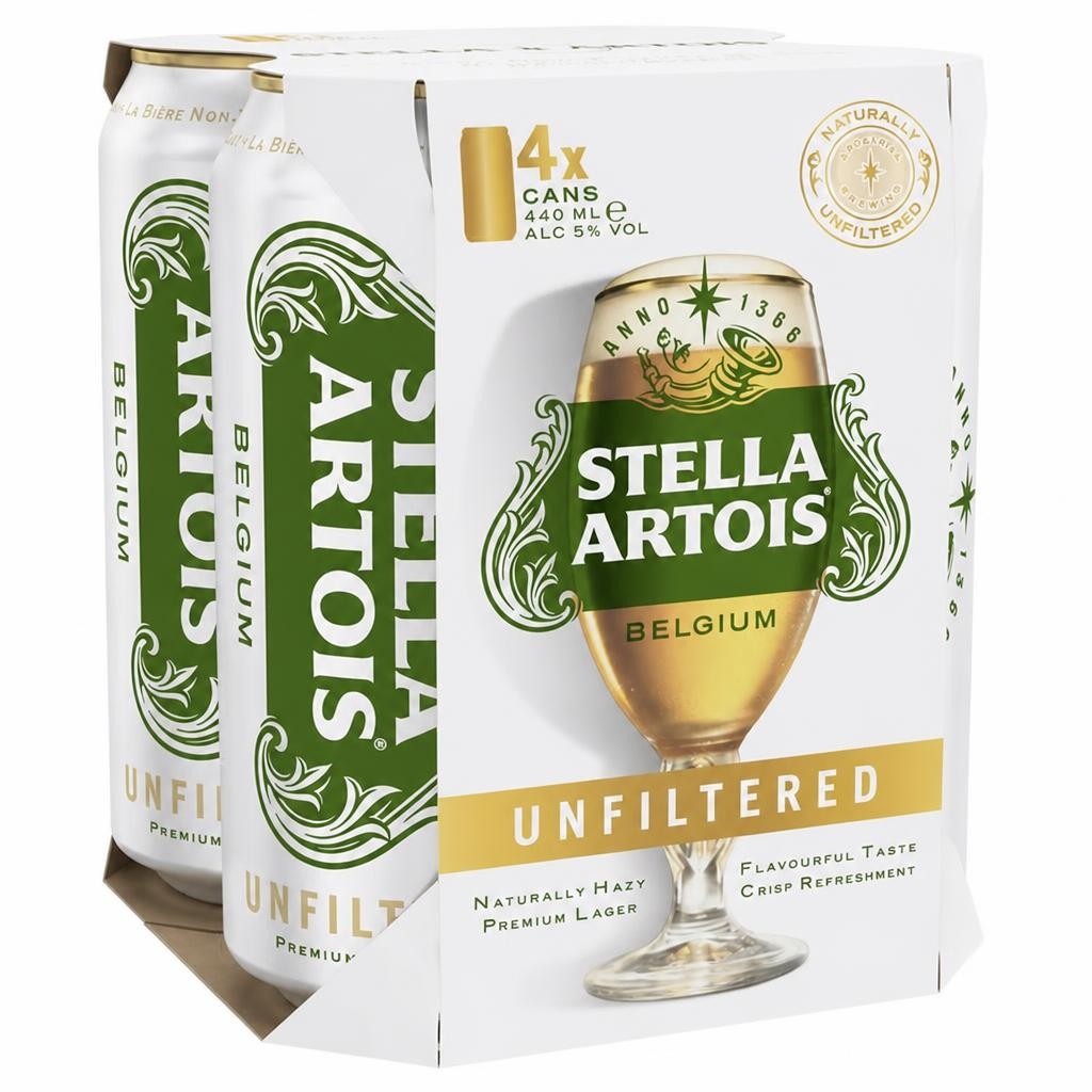 Stella Artois Unfiltered Premium Lager Beer Cans 4x440ml
