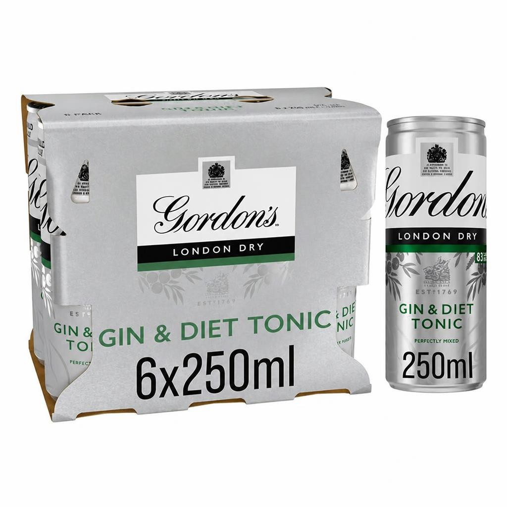 Gordon's London Dry Gin & Diet Tonic Ready To Drink 5% Vol Cans 6x250ml