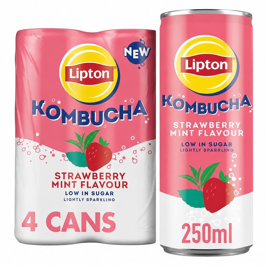 Lipton Kombucha Strawberry Mint Flavour Cans 4 x 250ml