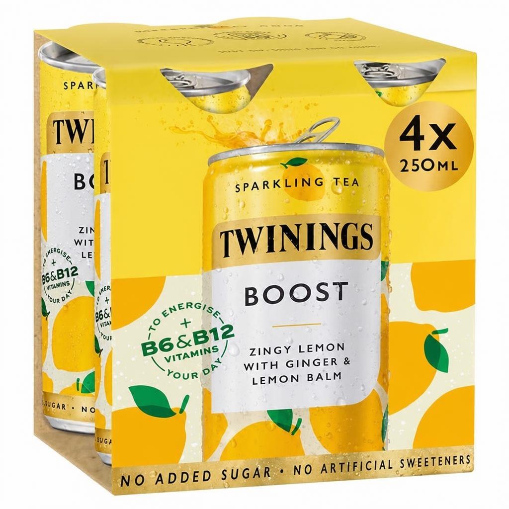 Twinings Sparkling Tea Boost Zingy Lemon with Ginger & Lemon Balm 4 x 250ml