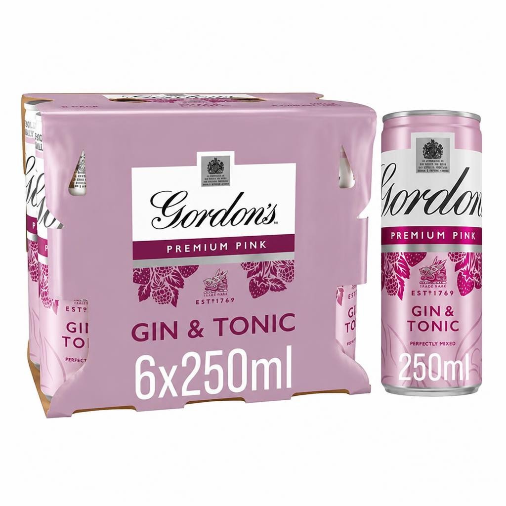 Gordon's Premium Pink Gin & Tonic Ready To Drink 5% Vol Cans 6x250ml