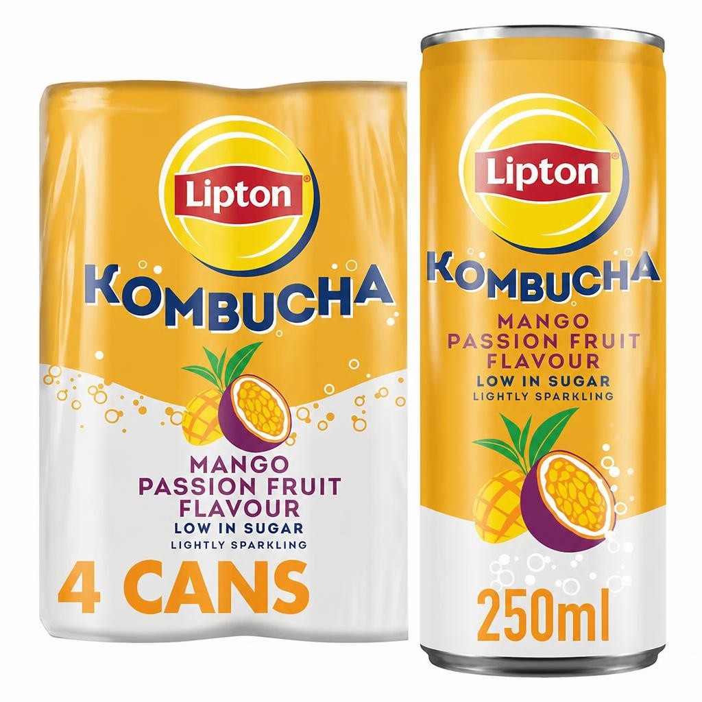 Lipton Kombucha Mango Passion Fruit Flavour Cans 4 x 250ml