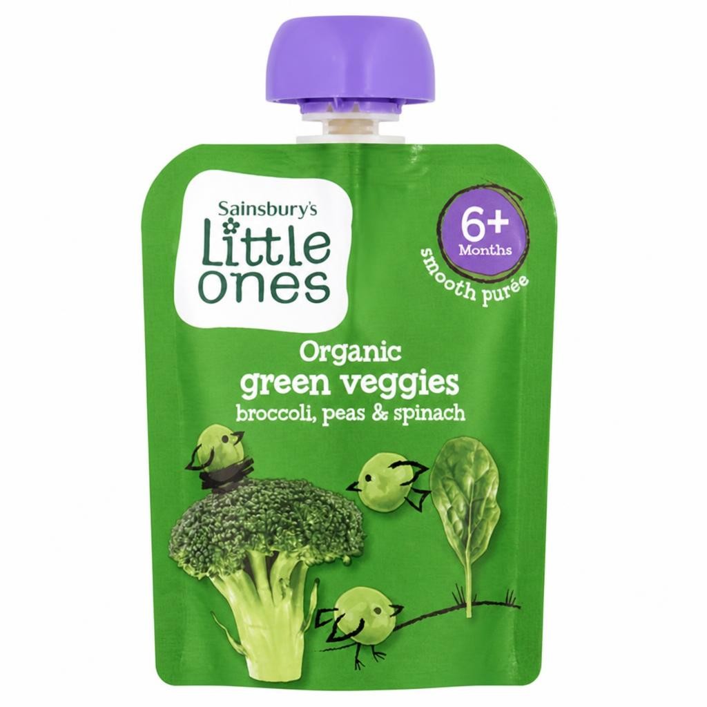 Sainsbury's Little Ones Organic Green Veggies Broccoli, Peas & Spinach 6+ Months 70g