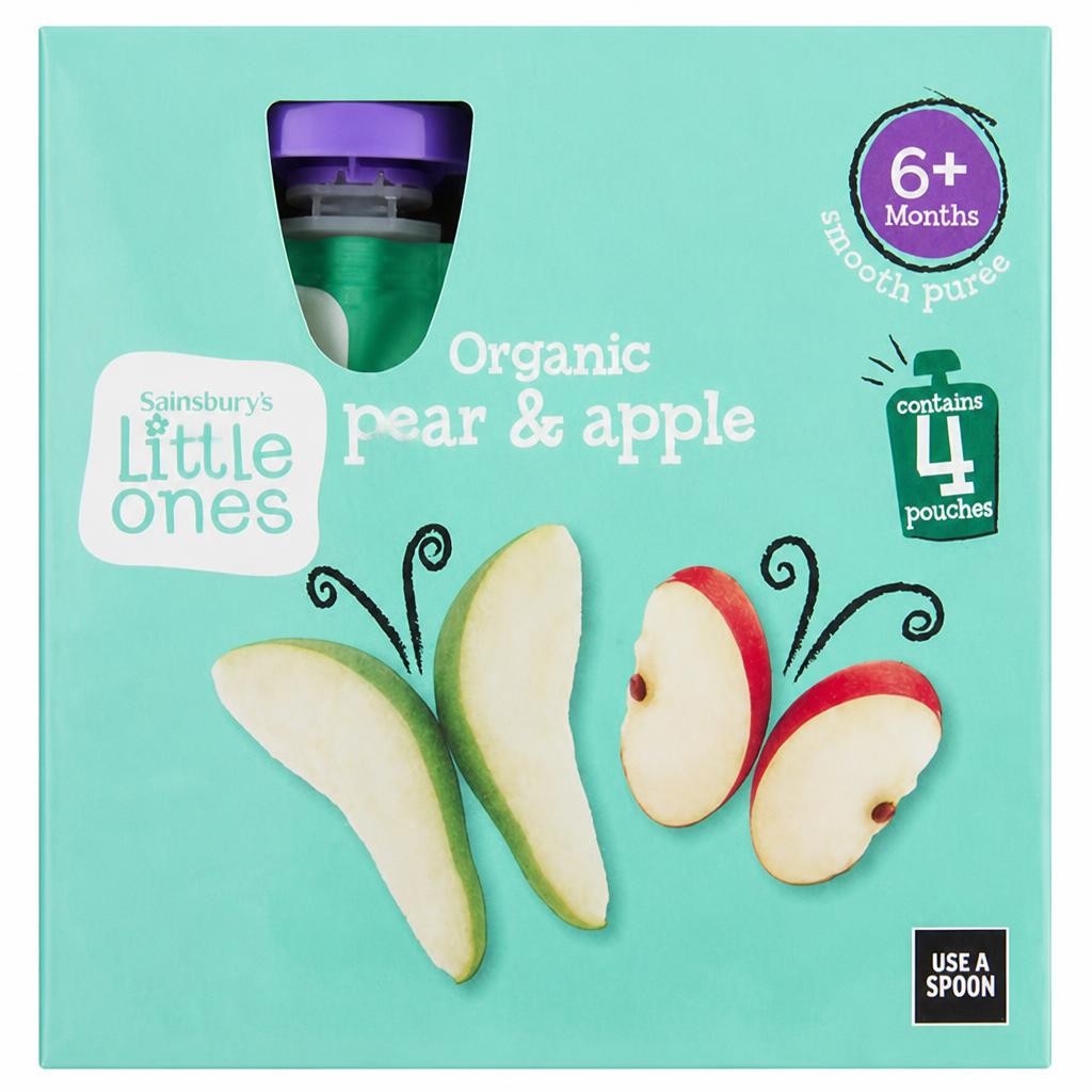 Sainsbury's Little Ones Organic Pear & Apple 6+ Months 4x70g