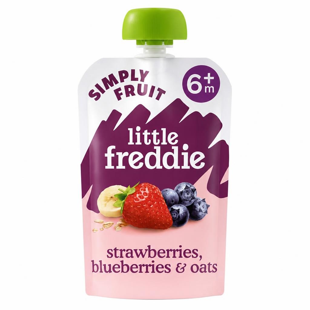 Little Freddie Organic Strawberries, Blueberries & Oats Baby Food Pouch 6+ Months 100g
