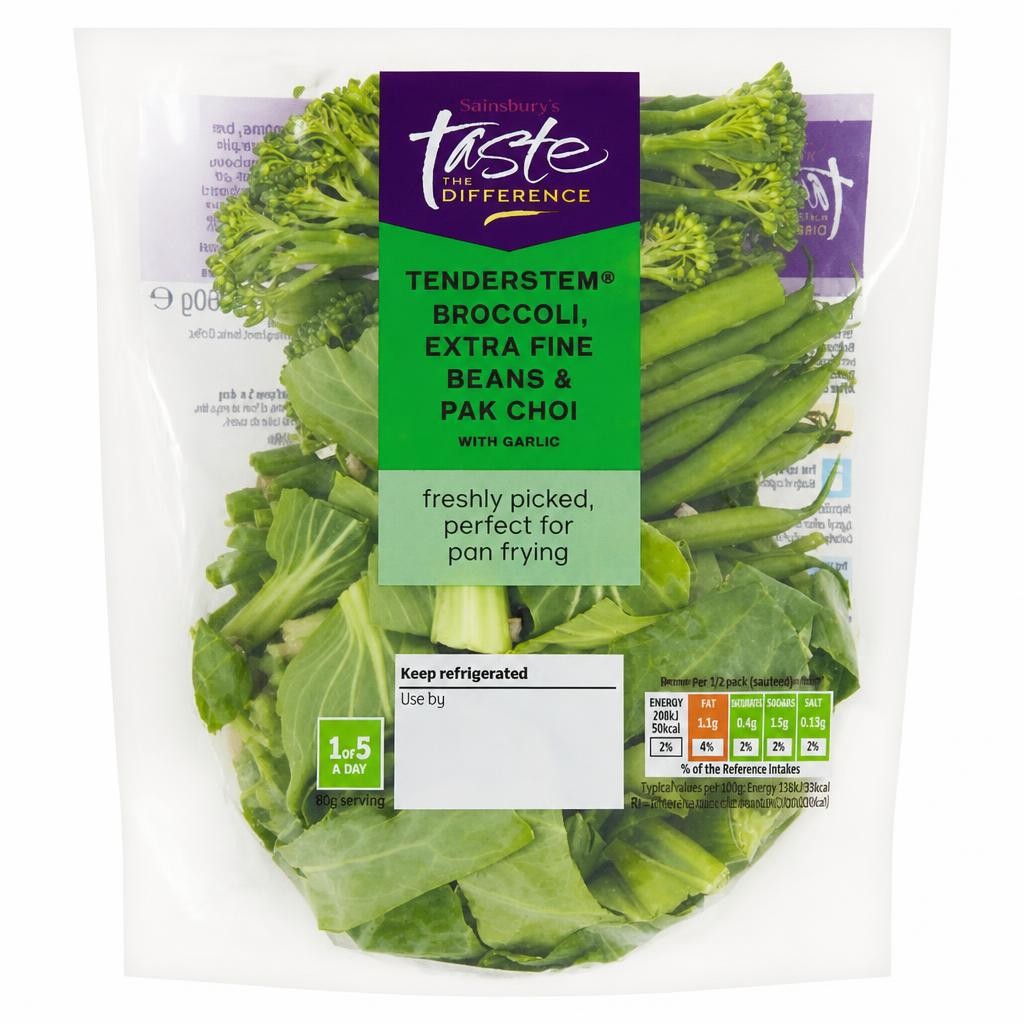 Sainsbury's Tenderstem Broccoli Extra Fine Beans & Pak Choi with Garlic, Taste the Difference 160g