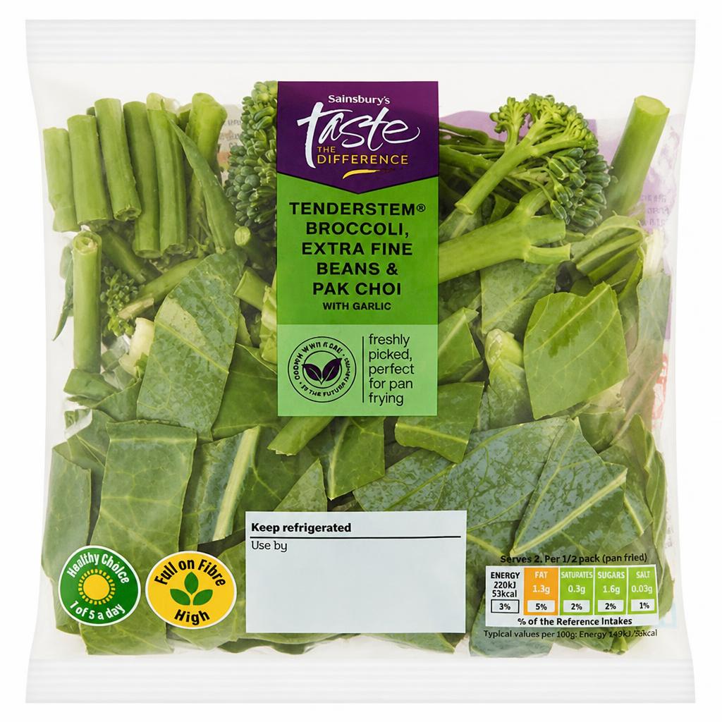 Sainsbury's Tenderstem Broccoli Extra Fine Beans & Pak Choi with Garlic, Taste the Difference 160g