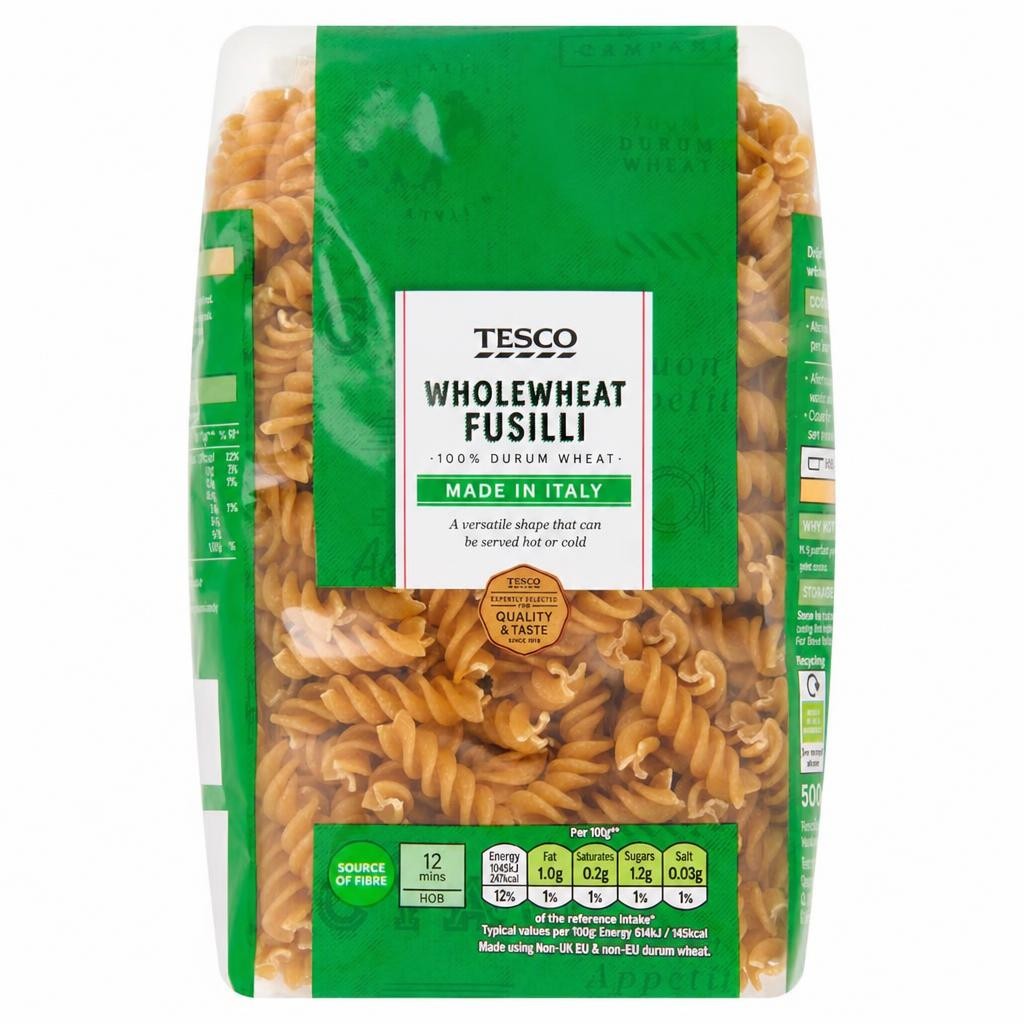 Tesco Whole Wheat Fusilli Pasta 500G