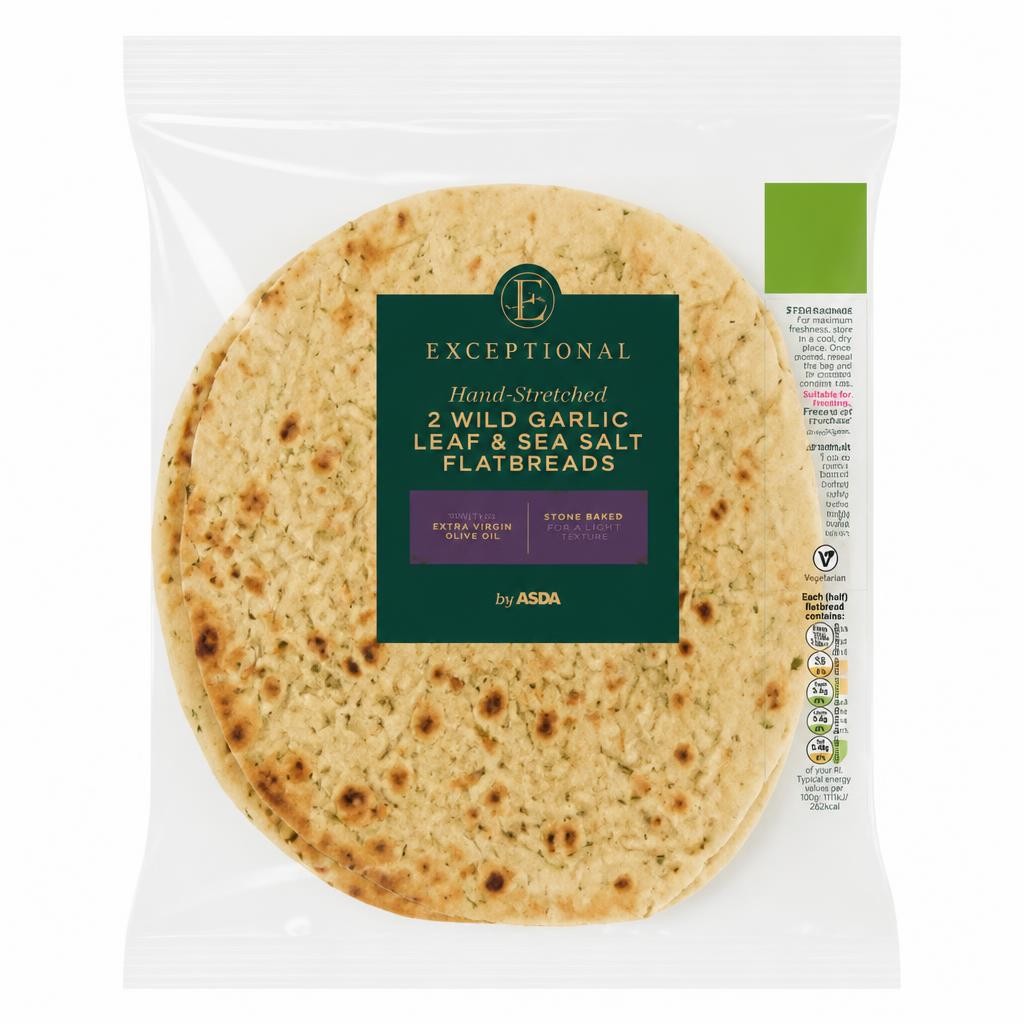 Exceptional by ASDA Hand-Stretched 2 Wild Garlic Leaf & Sea Salt Flatbreads