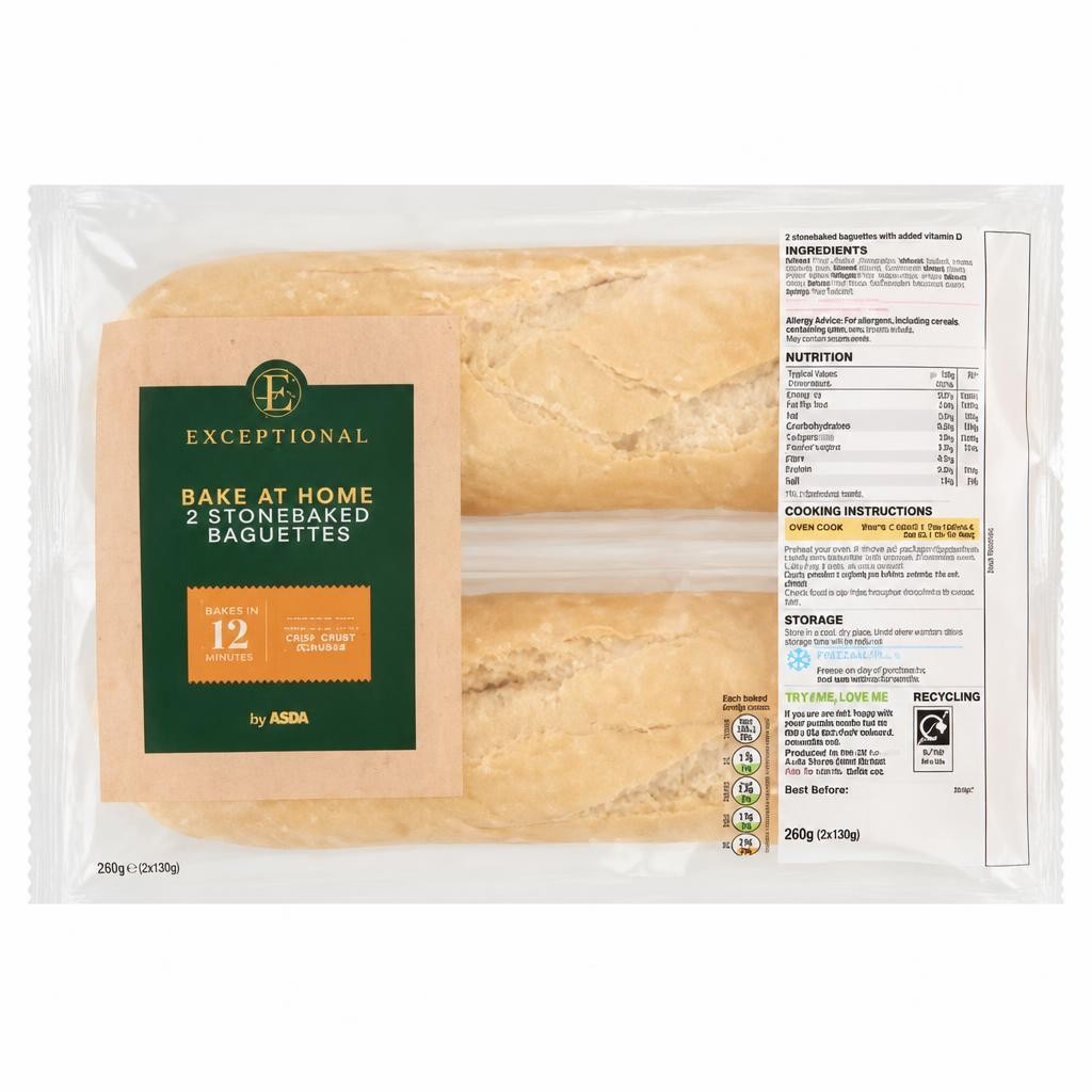 Exceptional by ASDA Bake at Home Stonebaked Baguettes 2 x 125g (250g)