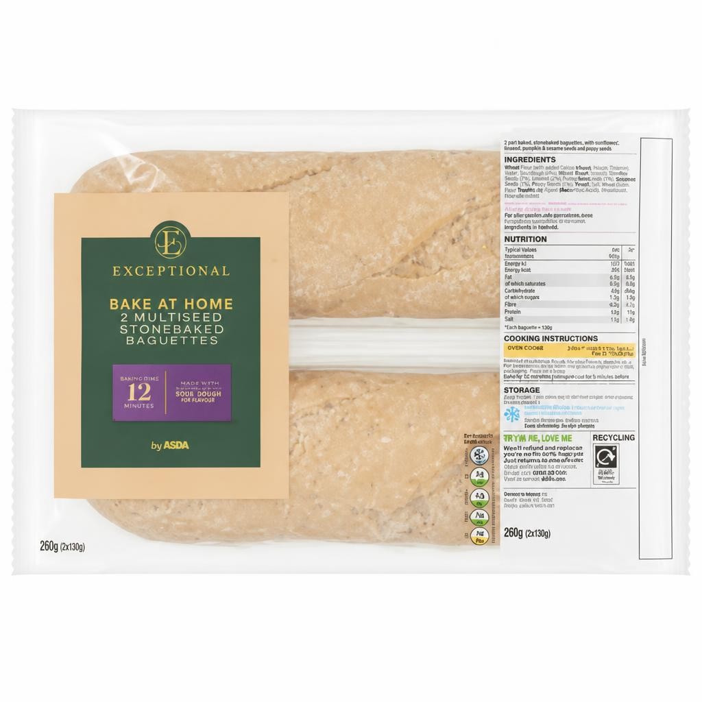 Exceptional by ASDA Multiseed Stonebaked Baguettes 2 x 125g (250g)