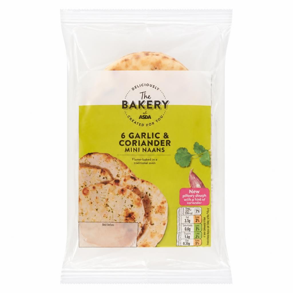 The BAKERY at ASDA The Bakery 6 Garlic & Coriander Mini Naans 282g