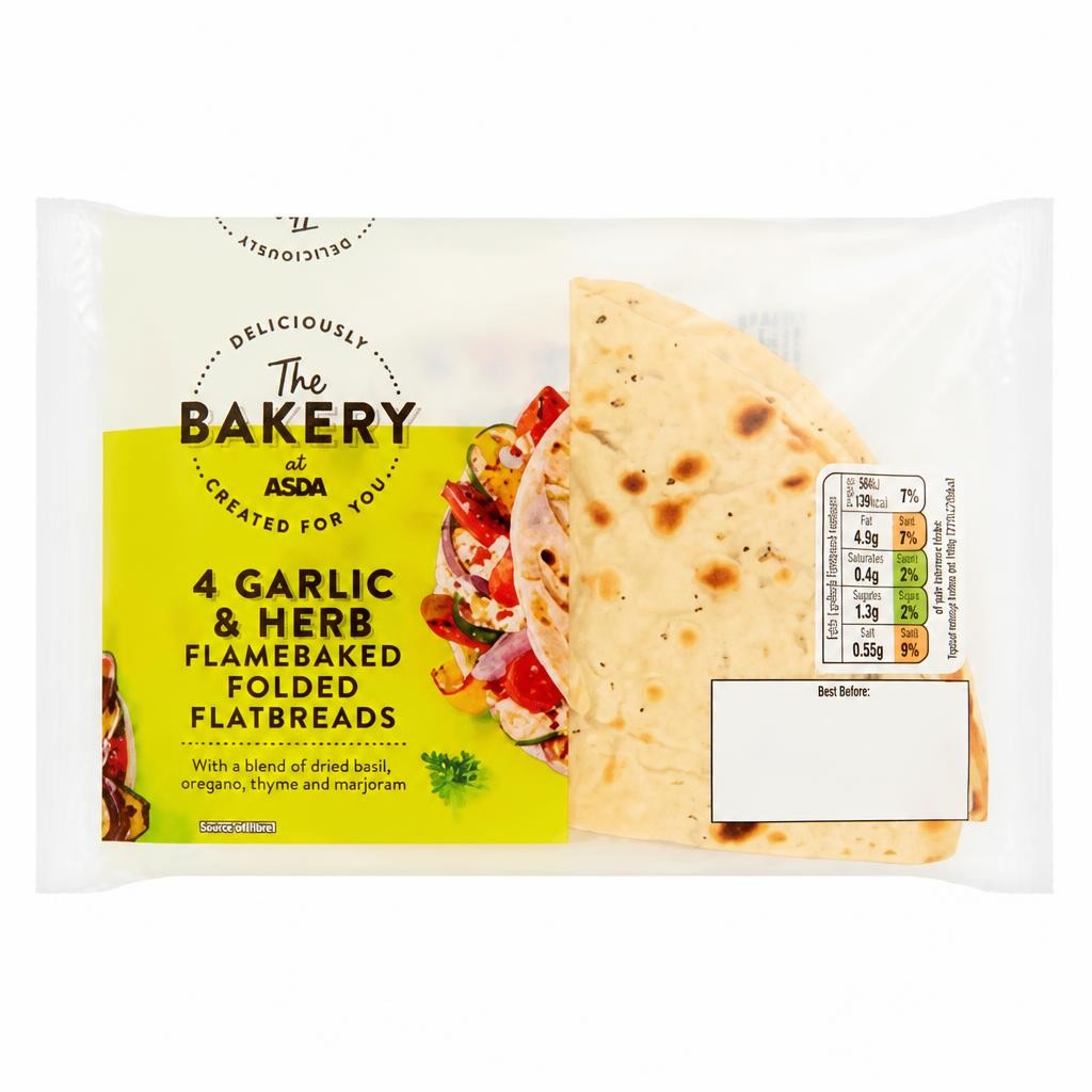 The BAKERY at ASDA The Bakery 4 Garlic & Herb Flamebaked Folded Flatbreads 300g