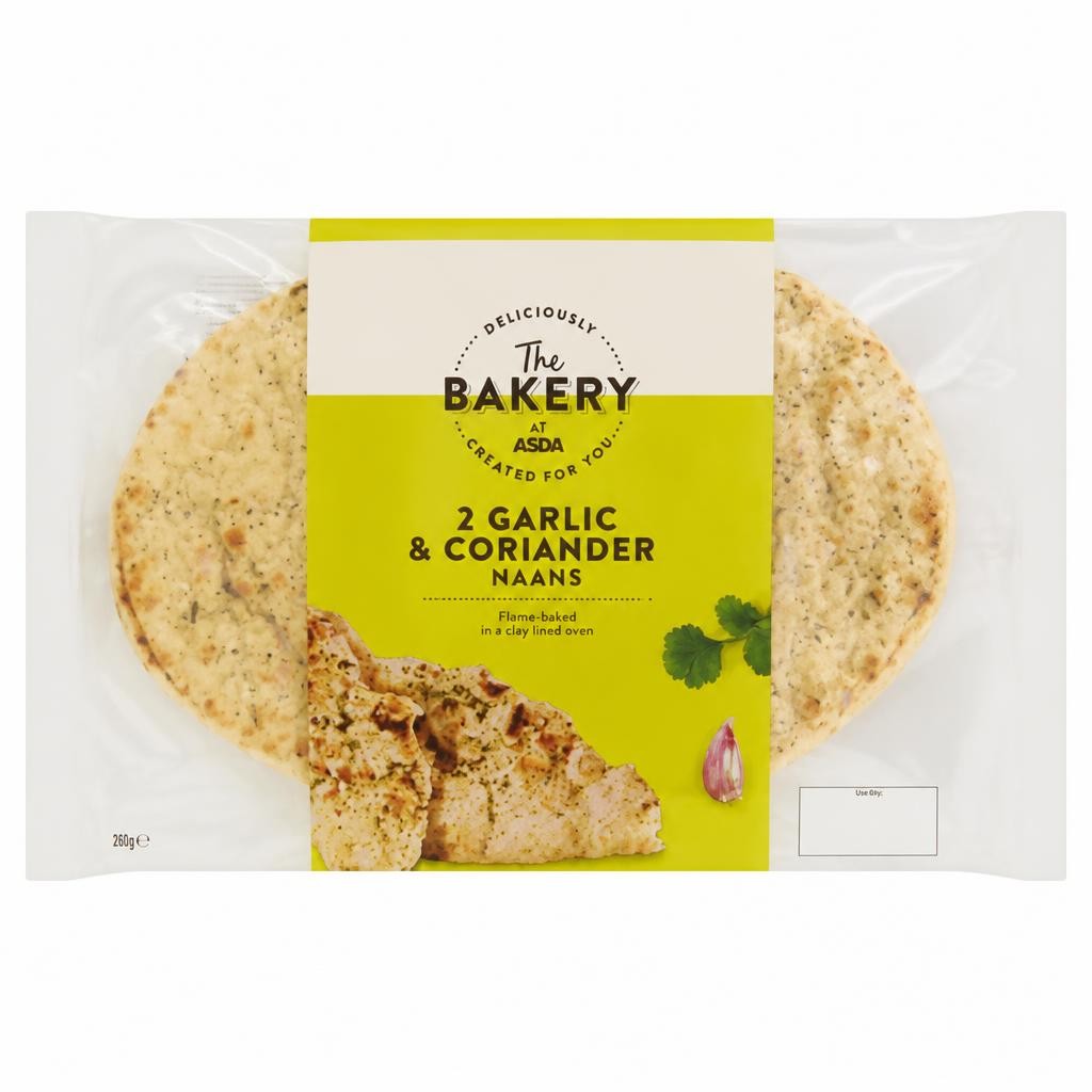 The BAKERY at ASDA The Bakery 2 Garlic & Coriander Naans 380g