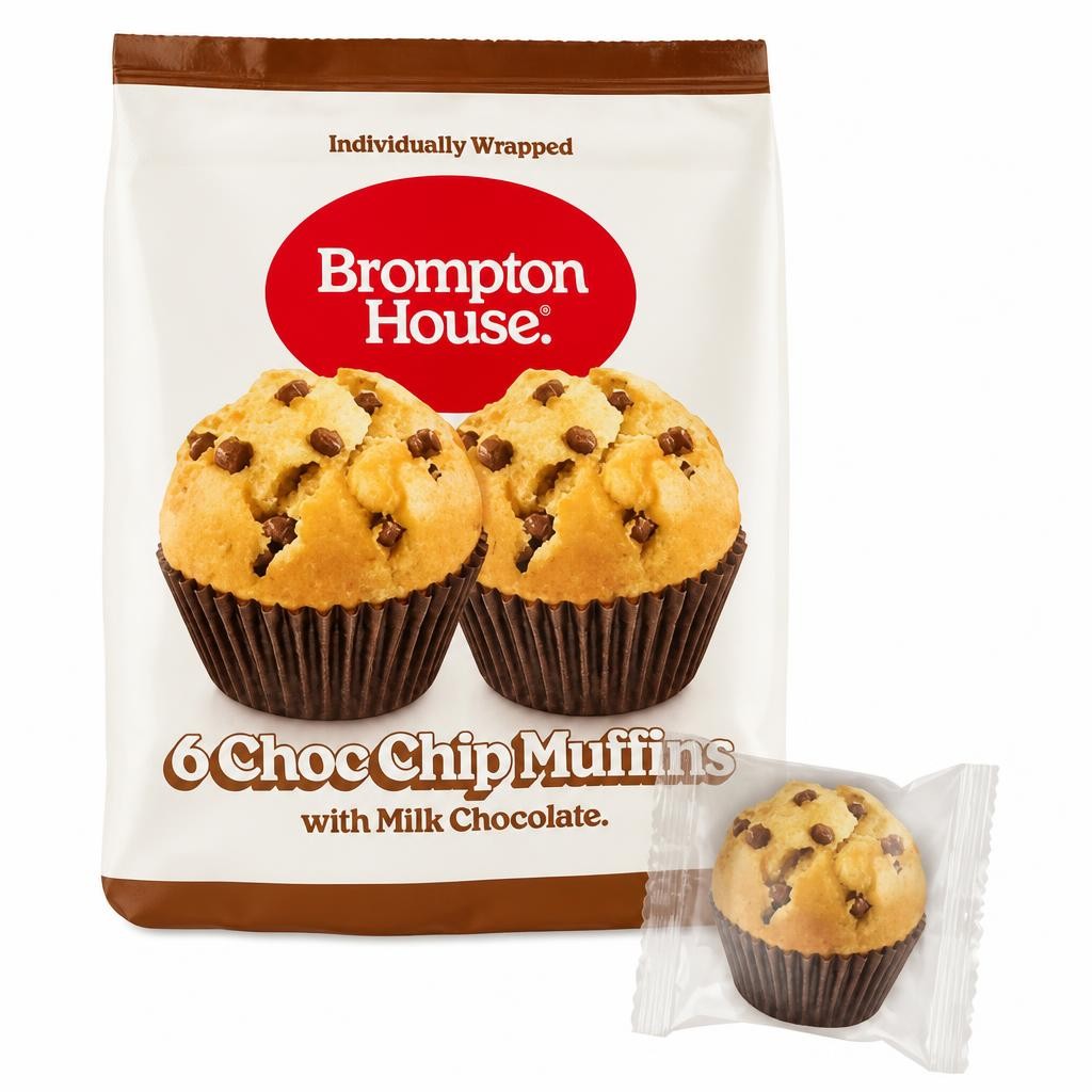 Brompton House Choc Chip Muffins with Milk Chocolate. 6 x 25g (150g)