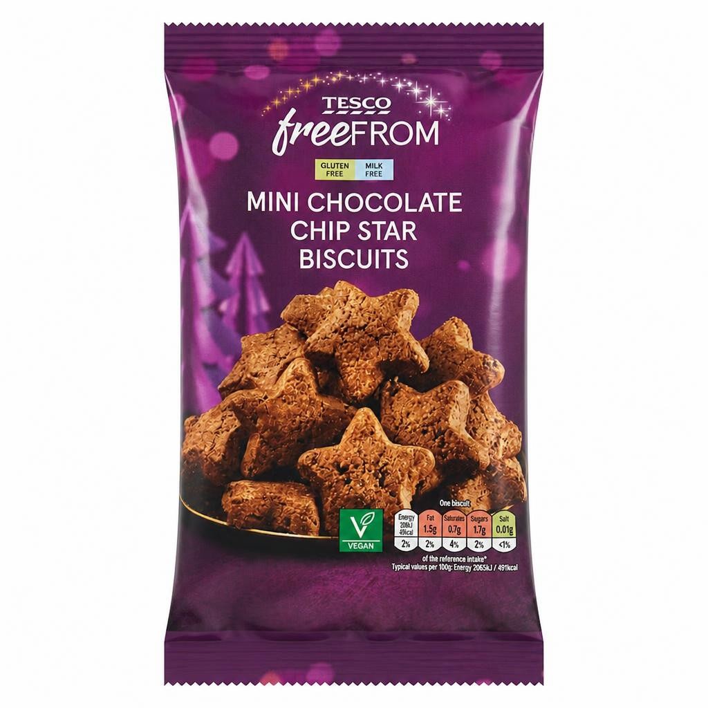 Tesco Free From Chocolate Chip Mini Star Biscuits 75G