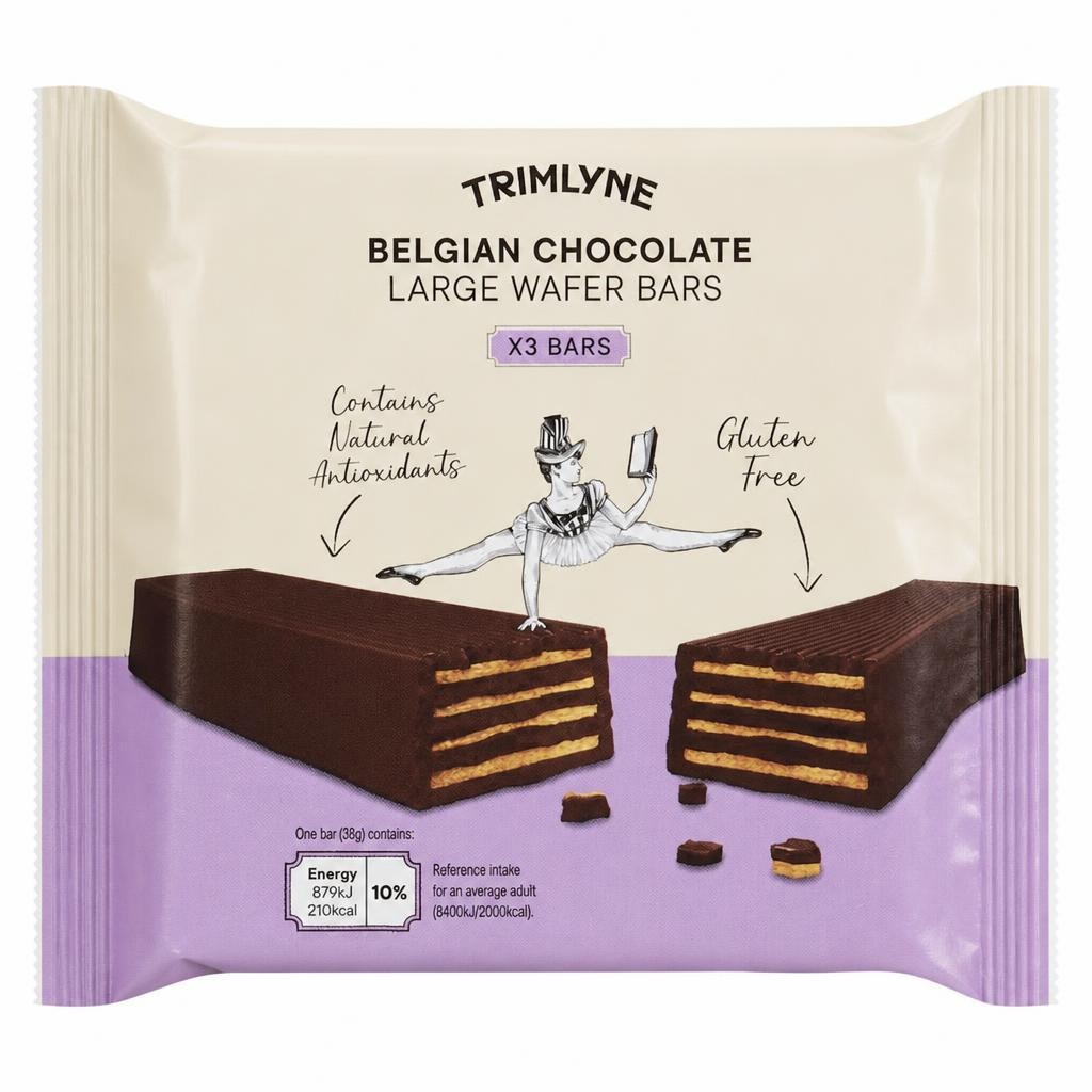 Trimlyne Free From Belgian Chocolate Large Wafers Bars 3x38g