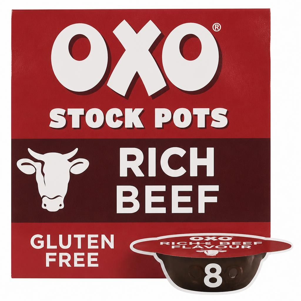 Oxo Beef Onion & Rosemary Stock Pots 8 Pack 160G