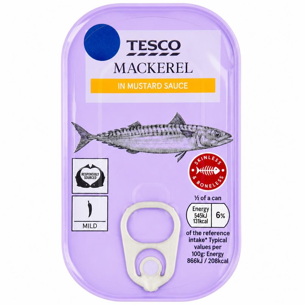 TESCO MACKEREL IN MUSTARD 125G
