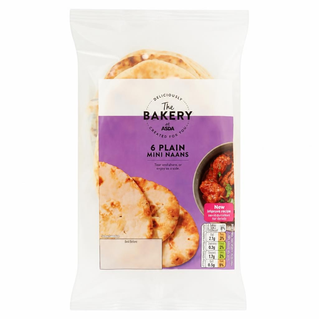 The BAKERY at ASDA The Bakery 6 Plain Mini Naans 282g