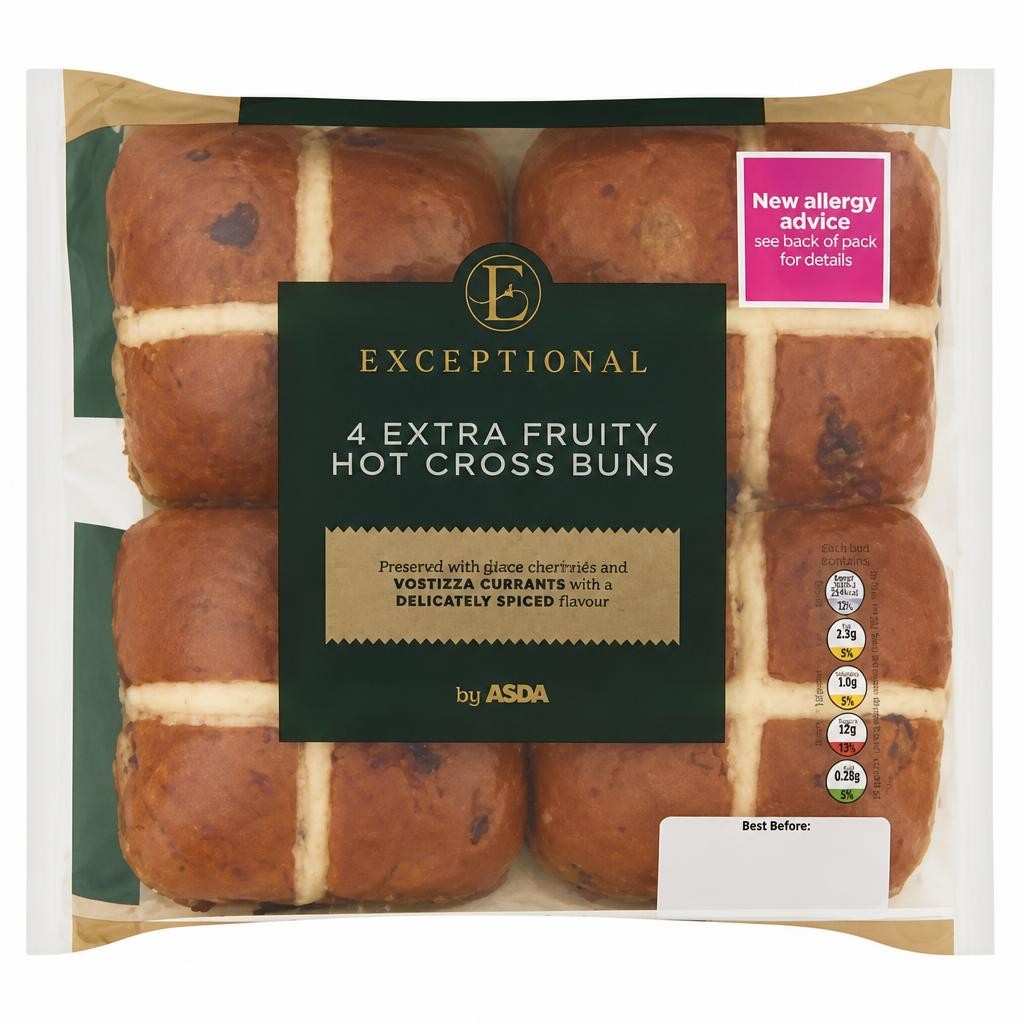 Exceptional by ASDA 4 Extra Fruity Hot Cross Buns