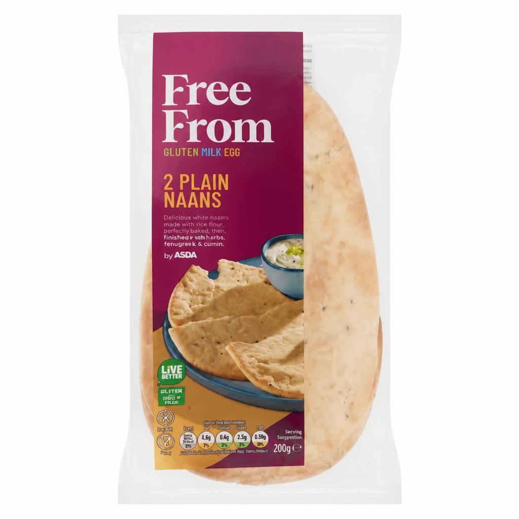 ASDA Free From Free From by  2 Plain Naans 200g