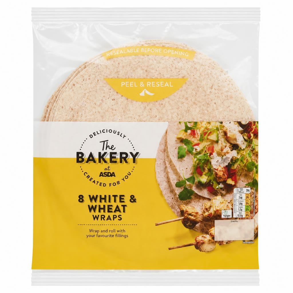 ASDA The Bakery 8 White & Wheat Wraps 488g