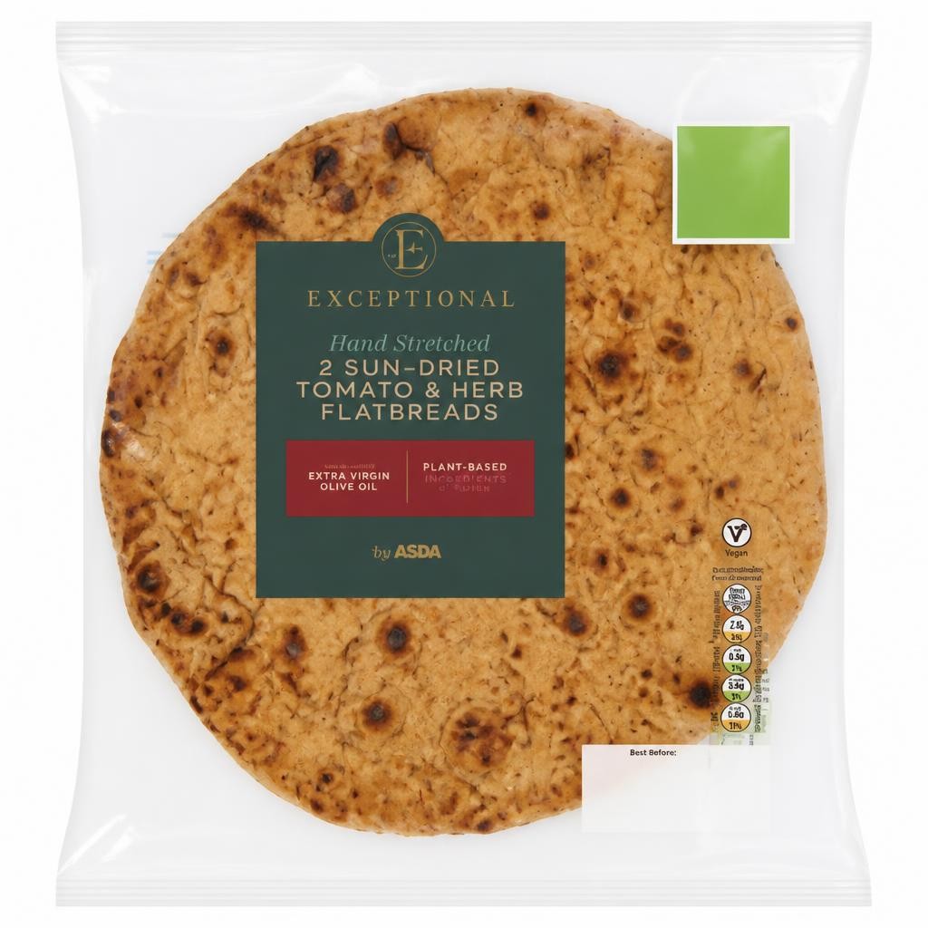 Exceptional by ASDA Hand-Stretched 2 Sun-Dried Tomato & Herb Flatbreads