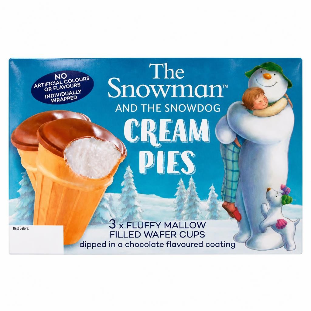 The Snowman and The Snowdog 3 Fluffy Mallow Filled Wafer Cups Cream Pies