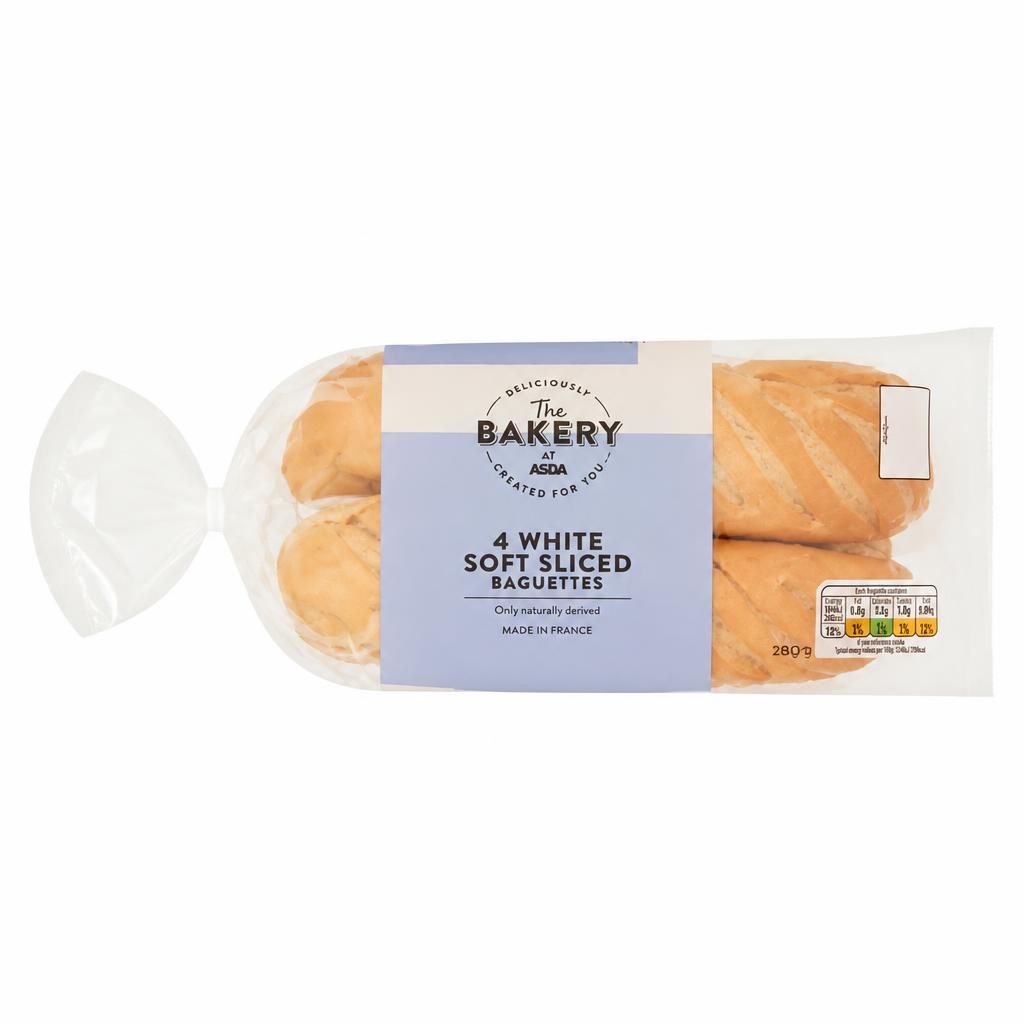 The BAKERY at ASDA The Bakery 4 White Soft Sliced Baguettes 340g