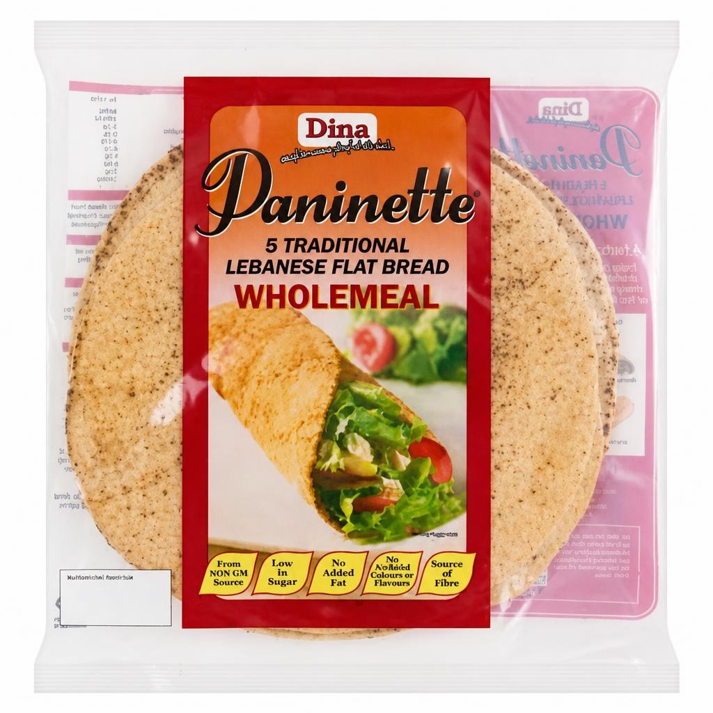 Dina 5 Paninette Traditional Lebanese Flat Bread Wholemeal