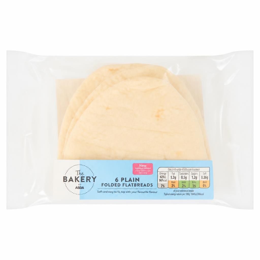 The BAKERY at ASDA The Bakery 6 Plain Folded Flatbreads 210g
