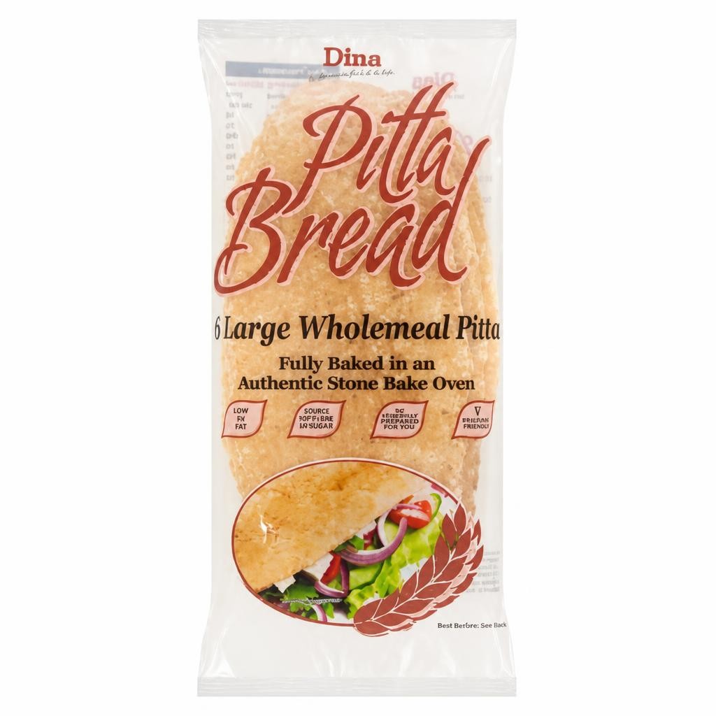 Dina 6 Large Wholemeal Pitta Bread