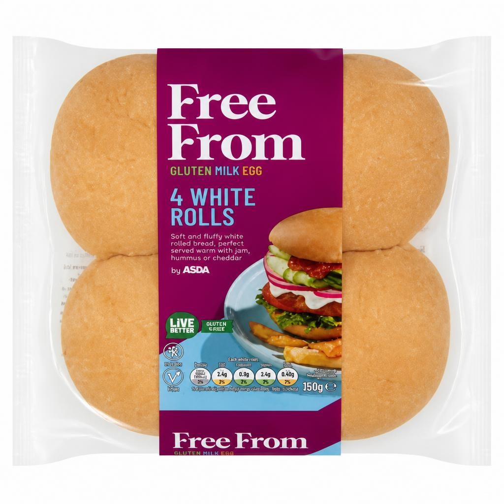 ASDA Free From Free From by  4 White Rolls 260g