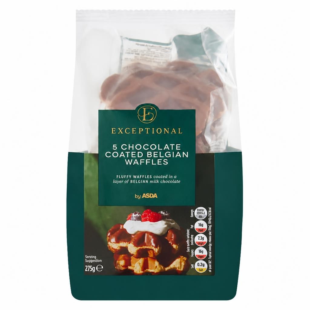 Exceptional by ASDA 5 Chocolate Coated Belgian Waffles 275g