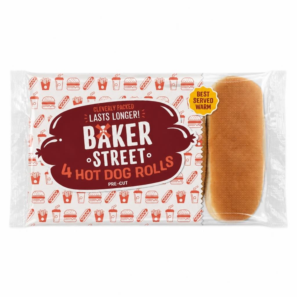 Baker Street 4 Hot Dog Rolls Pre-Cut