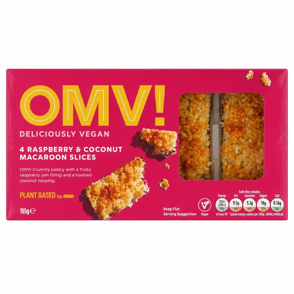 ASDA Plant Based by  OMV! 4 Raspberry & Coconut Macaroon Slices 165g