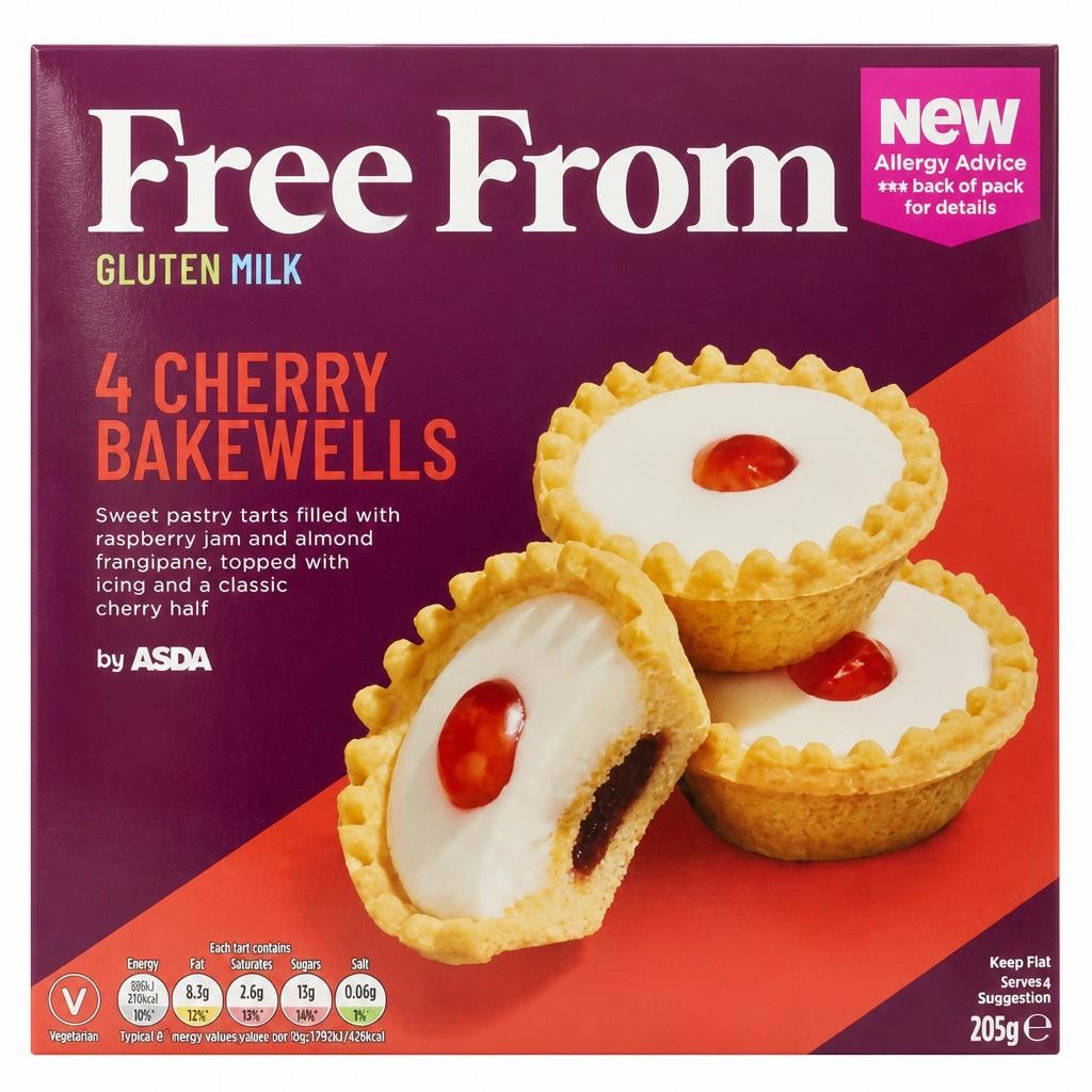 Free From By ASDA 4 Cherry Bakewells 205g