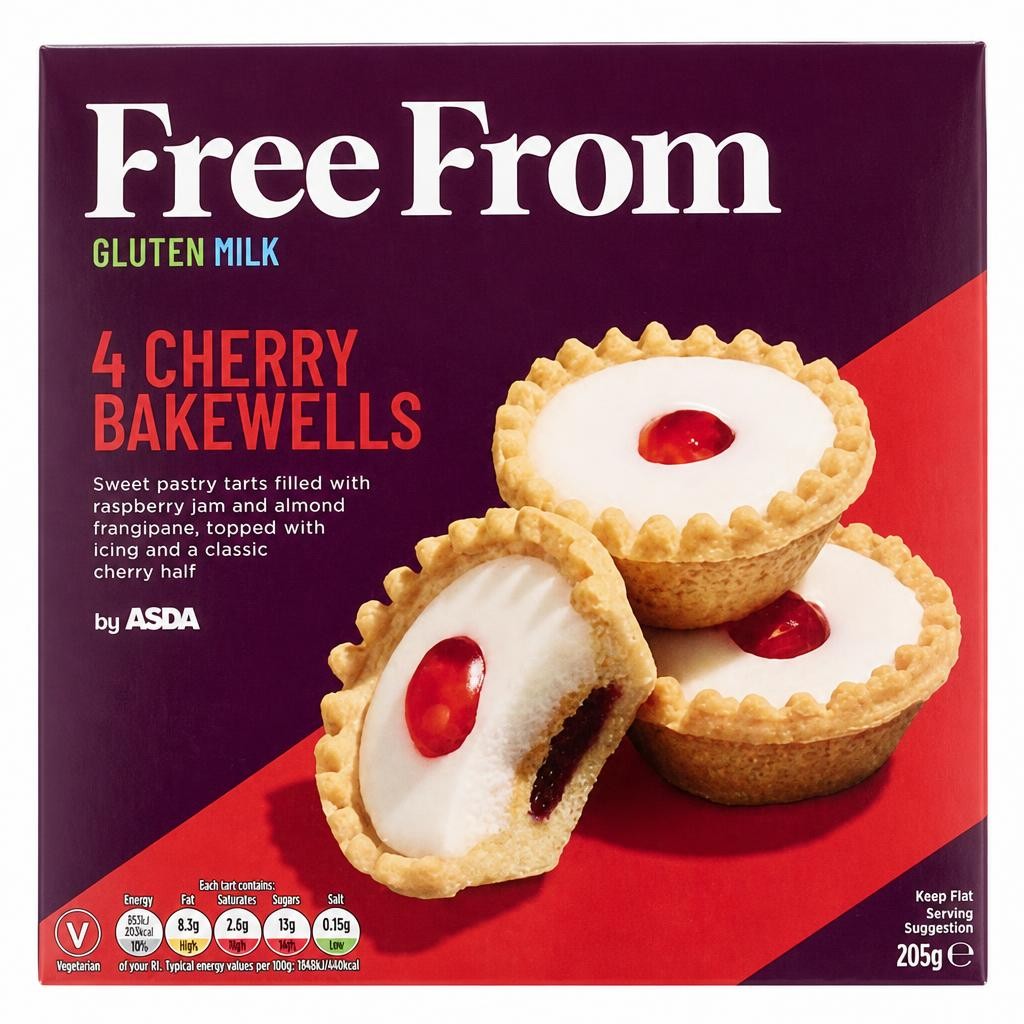 Free From By ASDA 4 Cherry Bakewells 205g