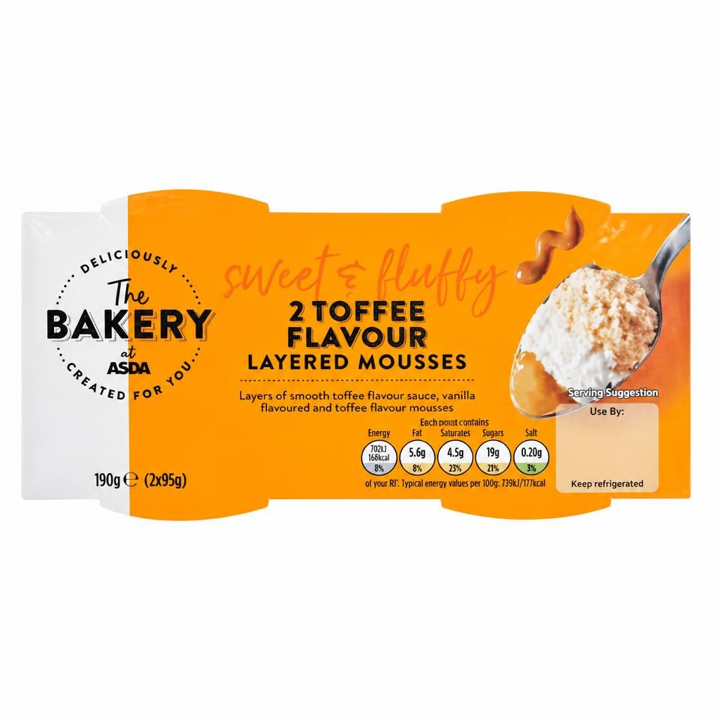 The BAKERY at ASDA The Bakery at  2 Toffee Flavour Layered Mousses 190g 2 x 95g (190g)