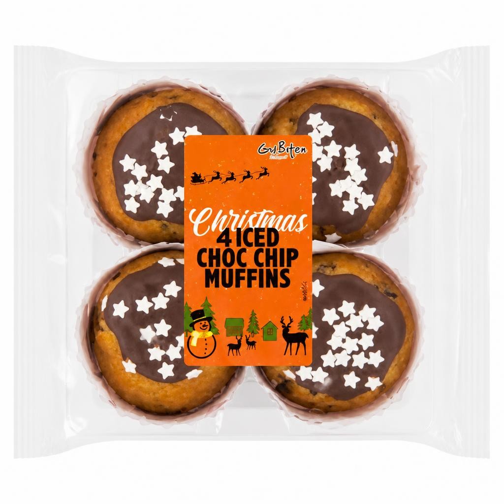 GodBiten Finest 4 Christmas Iced Choc Chip Muffins 296g